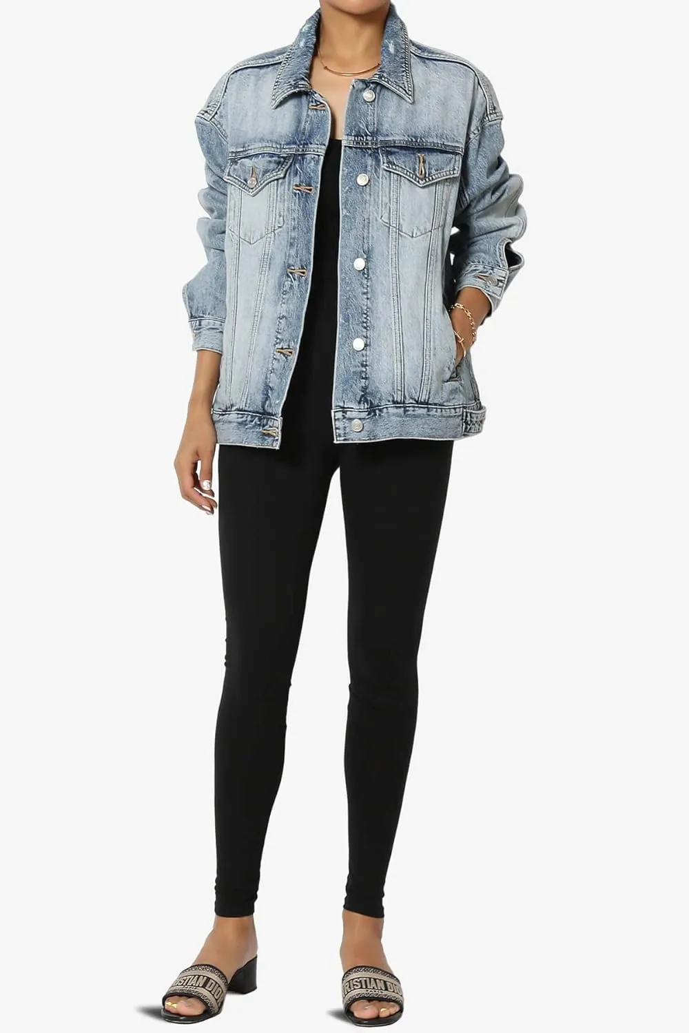 TheMogan S~3X Vintage Distressed Dark Washed Slim Fit Cropped Denim Jacket
