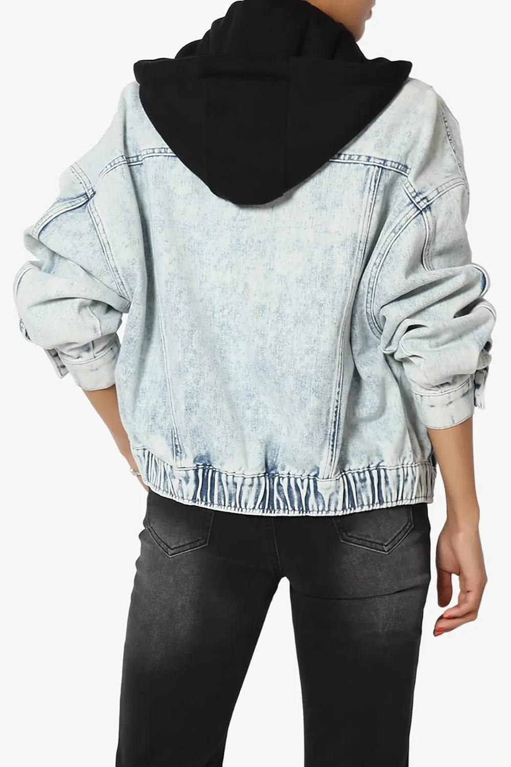TheMogan S~3X Vintage Distressed Dark Washed Slim Fit Cropped Denim Jacket