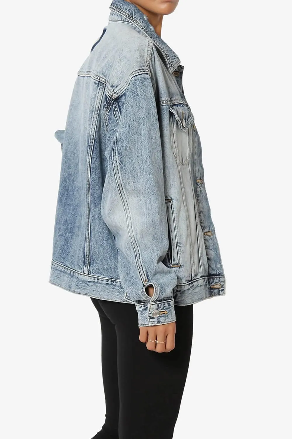 TheMogan S~3X Vintage Distressed Dark Washed Slim Fit Cropped Denim Jacket