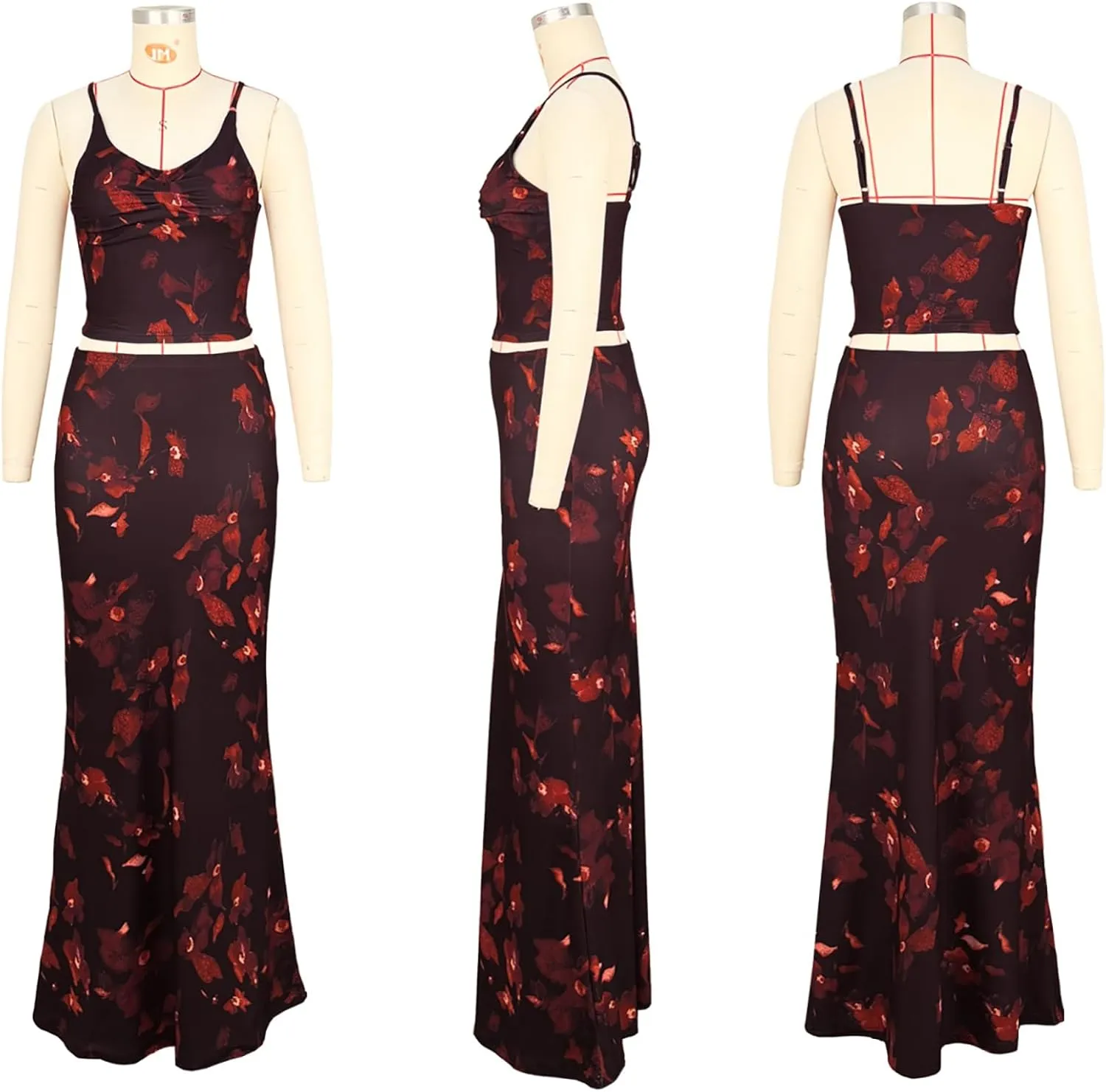 Two Piece Skirt Set for Women - Sexy 2 Pc Sleeveless Spaghetti Strap Pleated Tank Top Maxi Long Skirts Sets
