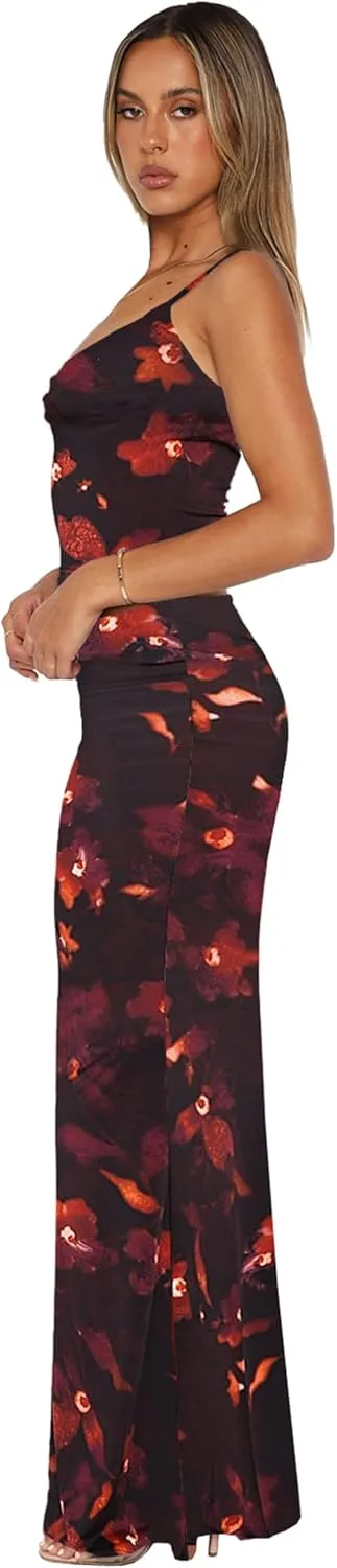 Two Piece Skirt Set for Women - Sexy 2 Pc Sleeveless Spaghetti Strap Pleated Tank Top Maxi Long Skirts Sets