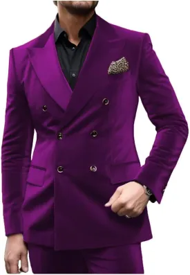 Velvet Blazer for Men Vintage Double Breasted Solid Jacket Peak Lapel Slim Fit Sport Coat Tuxedo