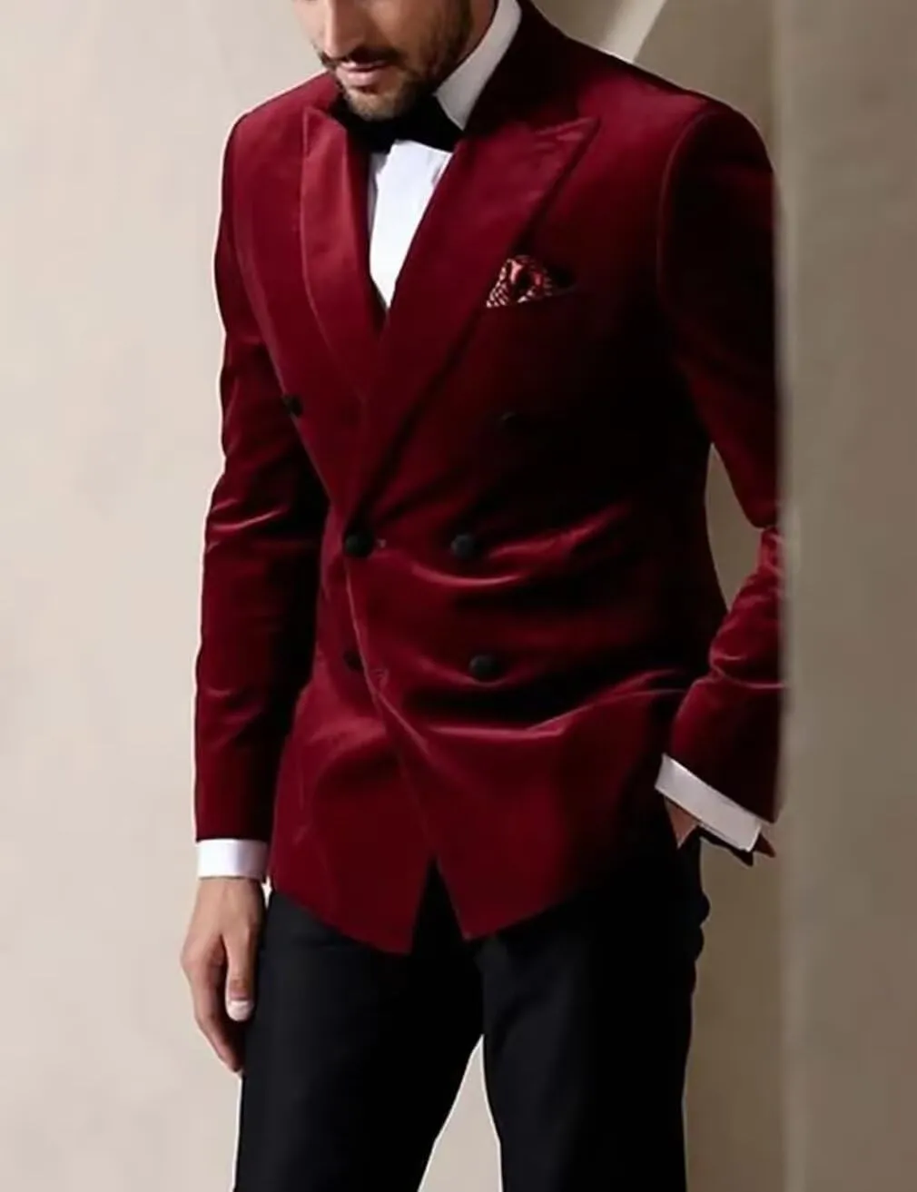 Velvet Blazer for Men Vintage Double Breasted Solid Jacket Peak Lapel Slim Fit Sport Coat Tuxedo