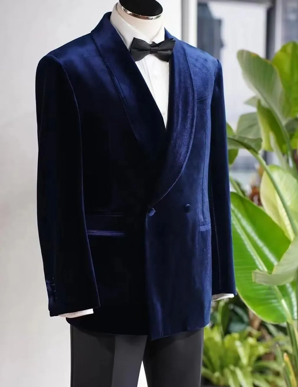 Vintage Velvet Blazer Jacket for Men Double Breasted Shawl Lapel Sport Coat Slim Fit Wedding Tuxedo
