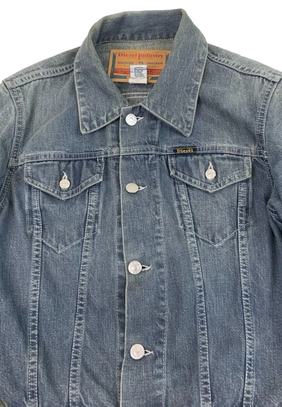 VTG 90s BLUE GREY DIESEL DENIM TRUCKER JACKET SIZE S