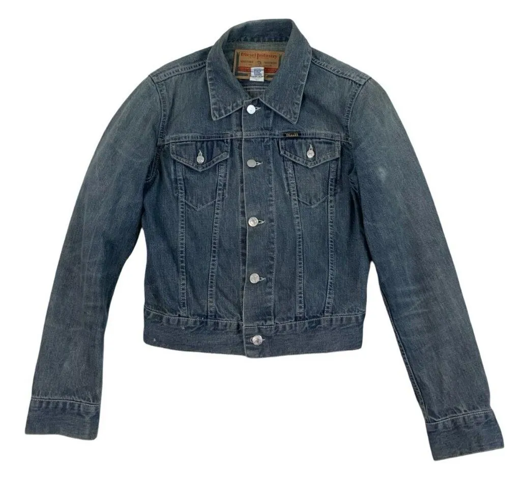 VTG 90s BLUE GREY DIESEL DENIM TRUCKER JACKET SIZE S