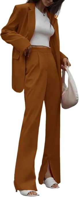 Women's 2 Pieces Business Suit Set Casual Office Lady One Button Blazer Pants