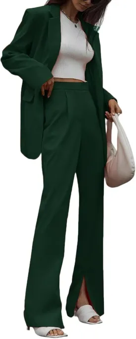 Women's 2 Pieces Business Suit Set Casual Office Lady One Button Blazer Pants