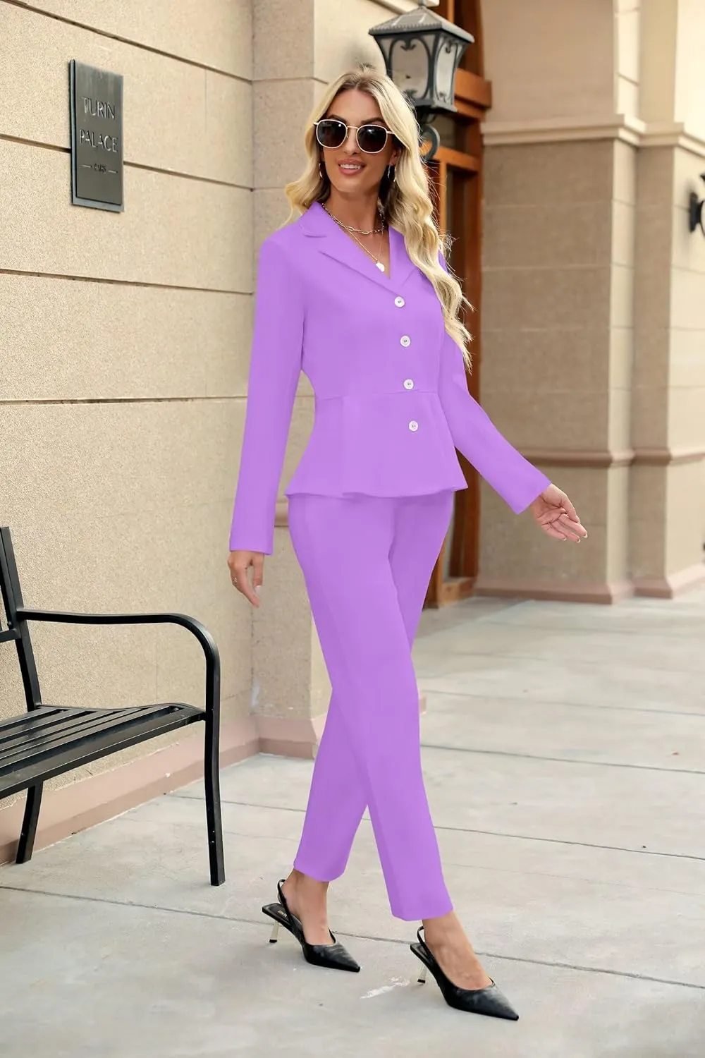 Women's Business Pant Suits Dressy Casual Long Sleeve 2 Piece Blazer Set for Office Work Outfits 2025
