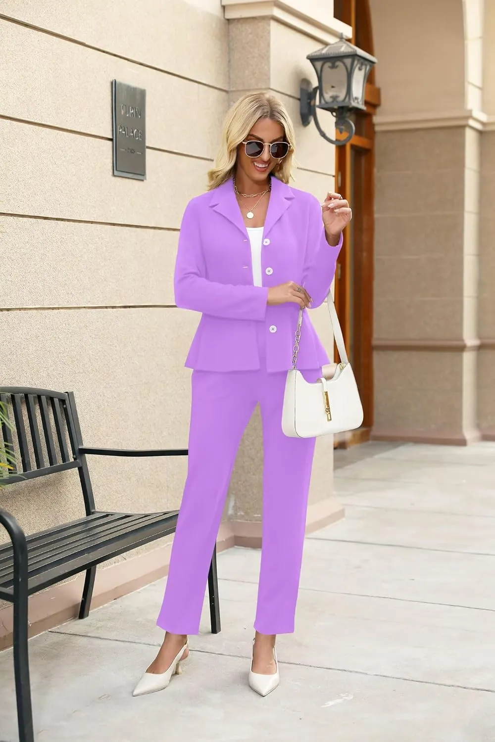 Women's Business Pant Suits Dressy Casual Long Sleeve 2 Piece Blazer Set for Office Work Outfits 2025