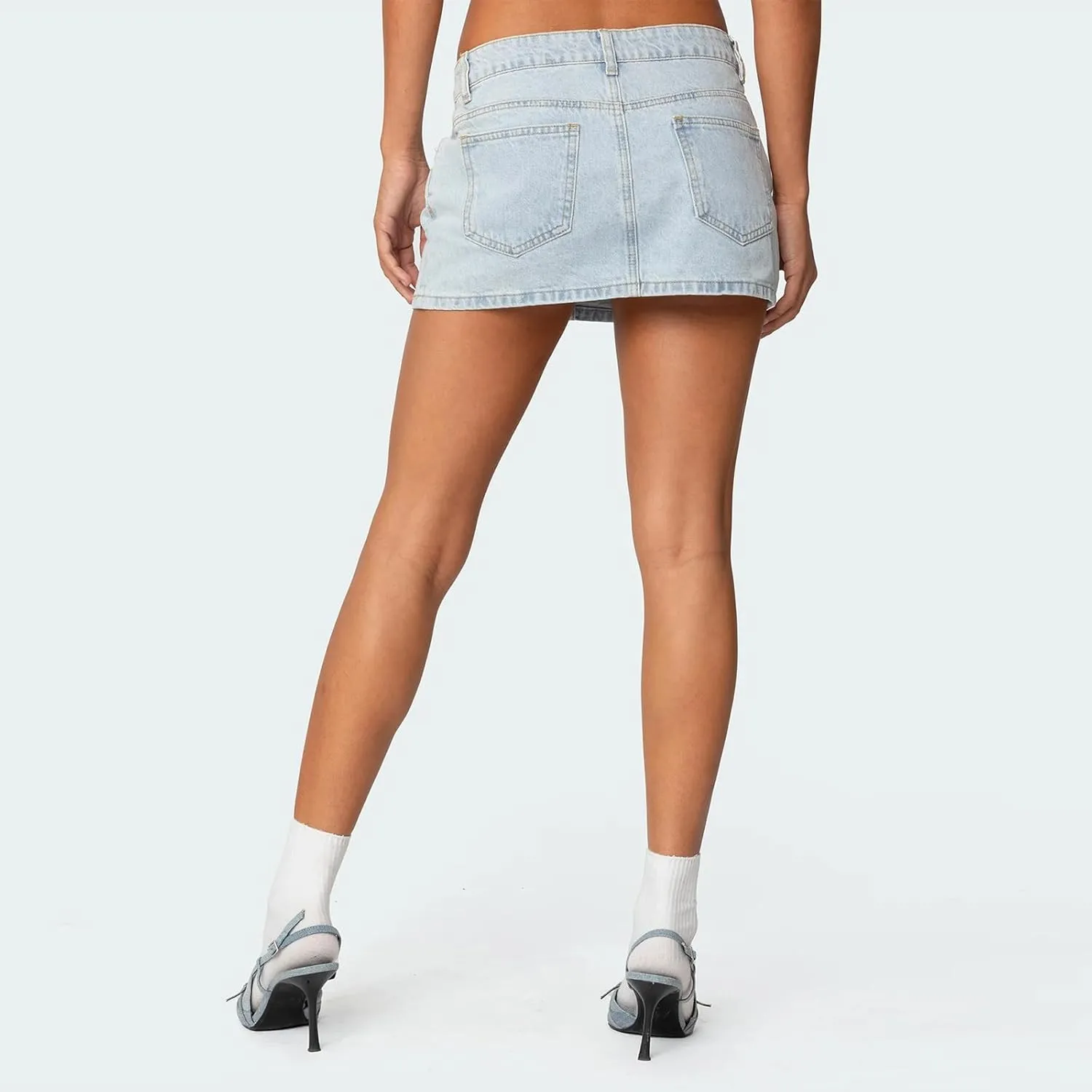 Womens Jean Skirt Stretchy Low Waisted Short Denim Pencil Skirt Summer Going Out Mini Skirts with Pockets Streetwear