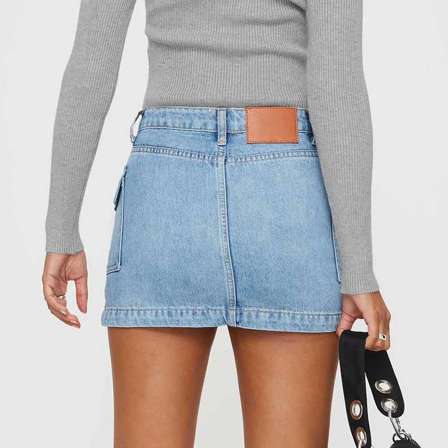 Womens Jean Skirt Stretchy Low Waisted Short Denim Pencil Skirt Summer Going Out Mini Skirts with Pockets Streetwear