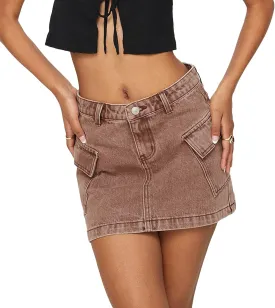 Womens Jean Skirt Stretchy Low Waisted Short Denim Pencil Skirt Summer Going Out Mini Skirts with Pockets Streetwear