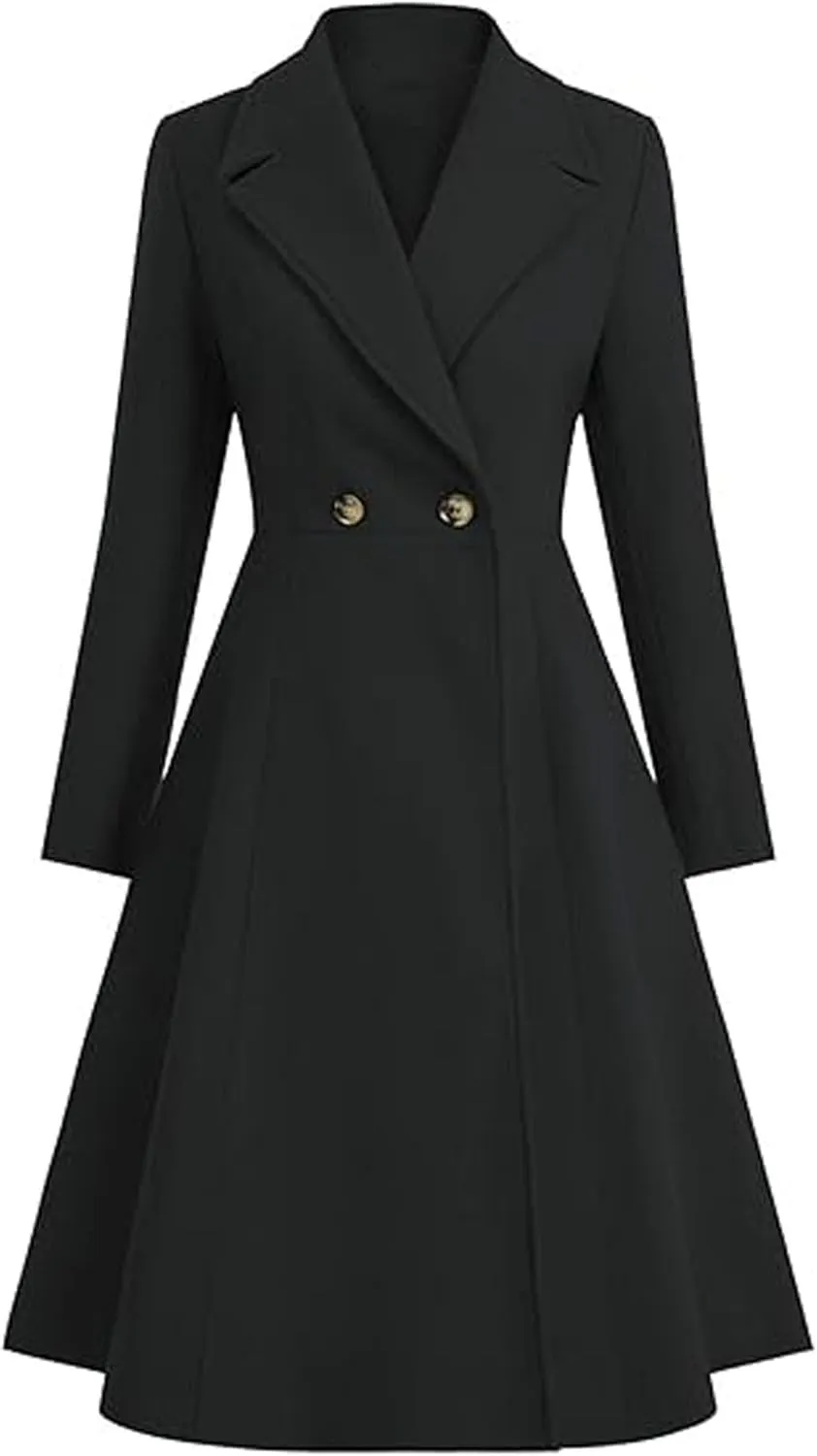 xxxiticat Women's Long Wool Trench Coat Winter Warm Notch Lapel Double Breasted Button A Line Pleated Dress Coat Peacoat