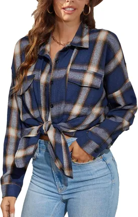 Zontroldy Womens Flannel Plaid Shirts Oversized Lightweight Buffalo Plaid Button Down Shirt Blouse Tops